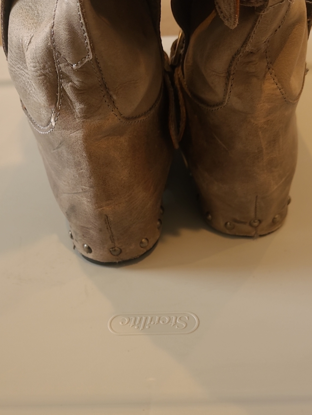 Women’s SIXTY SEVEN 67 SPAIN Gray/taupe Mid-Calf Leather Buckle Boots Size 40 - Picture 7 of 9